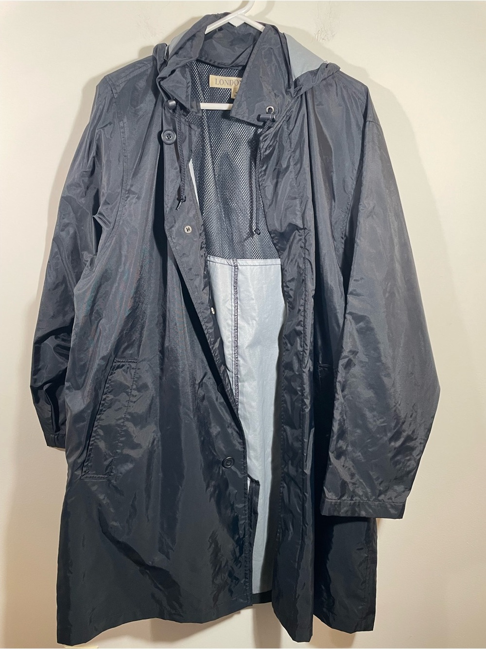 London fog hooded raincoat L